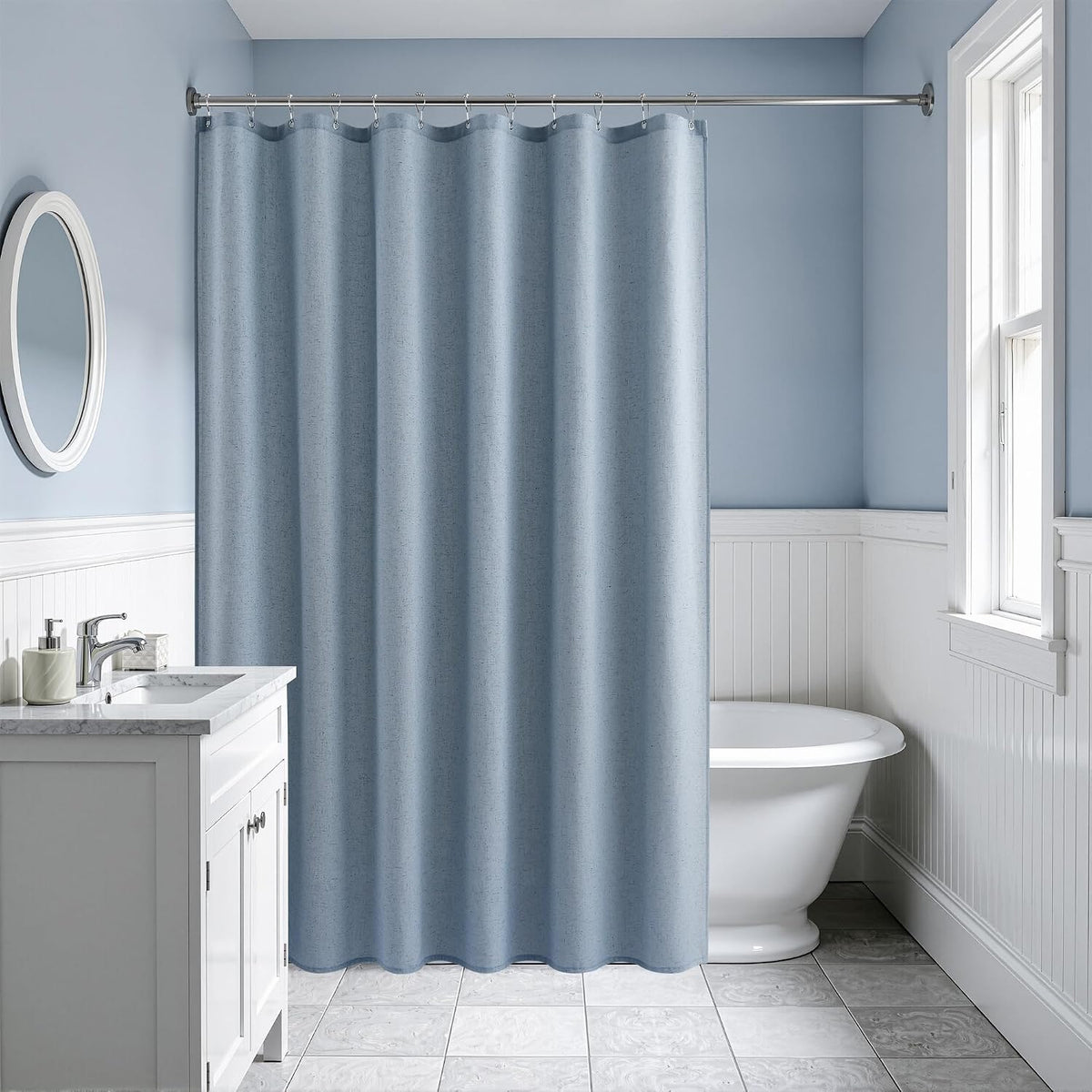 Linen Shower Curtain 72 Inch Long for Bathroom Beige 1 Panel - Colors A