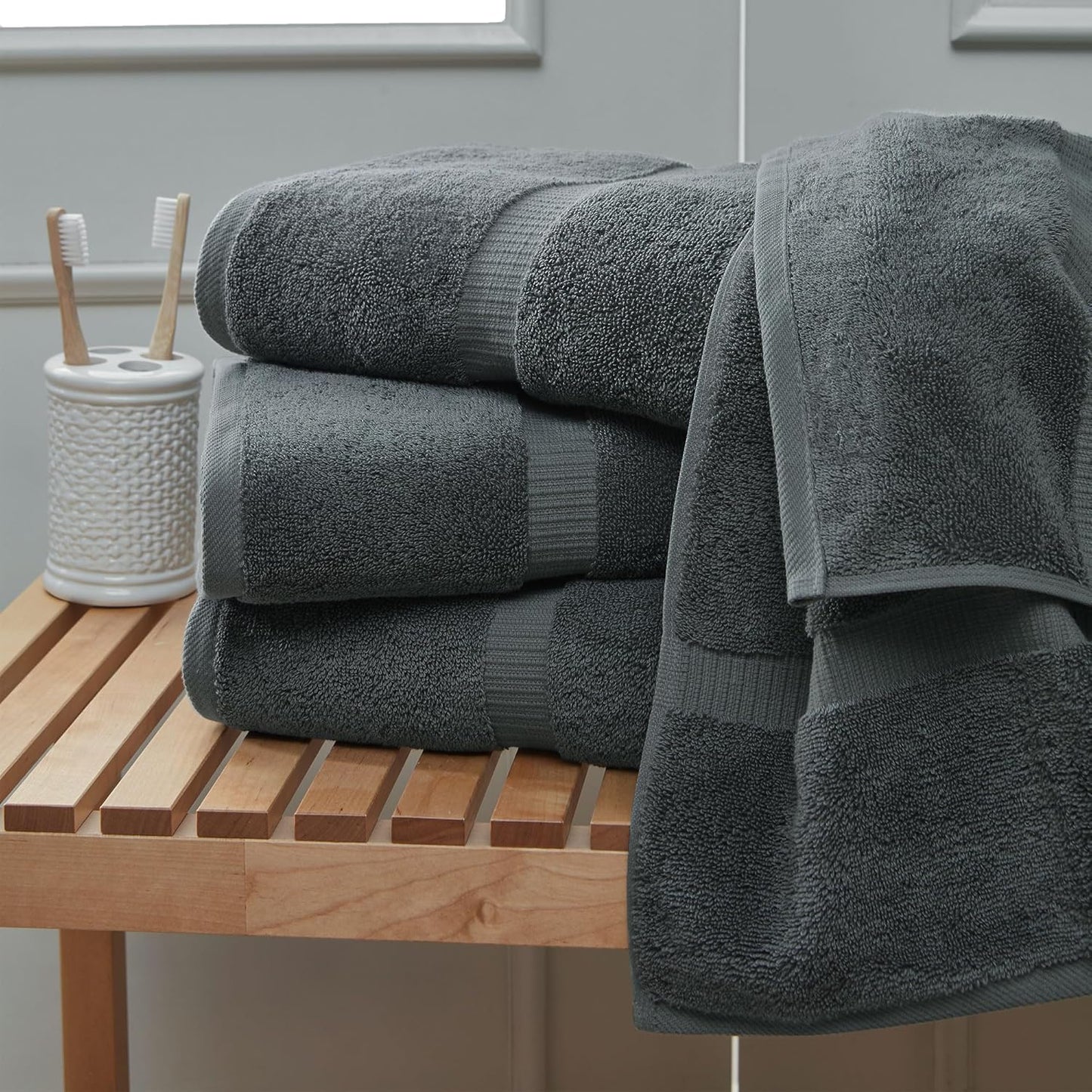 4-Piece Bath Towel Set, 100% Premium Cotton Turkish Towels, 27x54 Luxury Towel Super Soft and Absorbent, Perfect Use for Bathroom, Shower Towels - Dark Gray