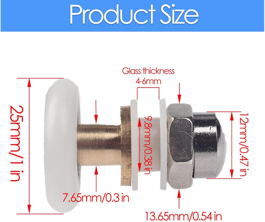 25mm Shower Door Rollers Replacement – Ultra-Quiet Sliding Glass Door Wheels/Pulleys for Bathroom Shower Doors, 4PCS Kit Compatible with Maax and Most Shower Enclosures