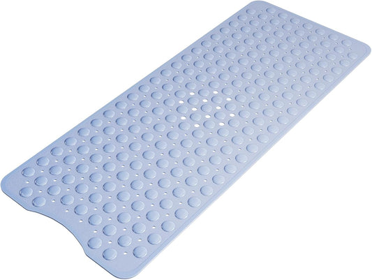 Shower Mat Non Slip 40 x 16 Inches, Bathtub Mat Shower Stall Mats with Suction Cups and Drain Holes, Non Slip Bath Mat for Tub for Elderly & Kids, Clear Blue