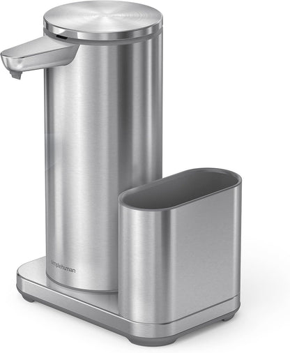 Liquid Sensor Pump with Caddy, 14 oz Automatic Soap Dispenser for Kitchen Sink, Motion Sensor, Variable Dispense, Battery Powered, Integrated Sponge Holder, Brushed Stainless Steel