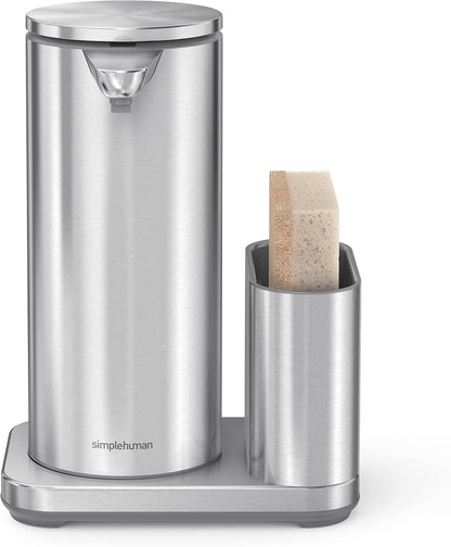 Liquid Sensor Pump with Caddy, 14 oz Automatic Soap Dispenser for Kitchen Sink, Motion Sensor, Variable Dispense, Battery Powered, Integrated Sponge Holder, Brushed Stainless Steel