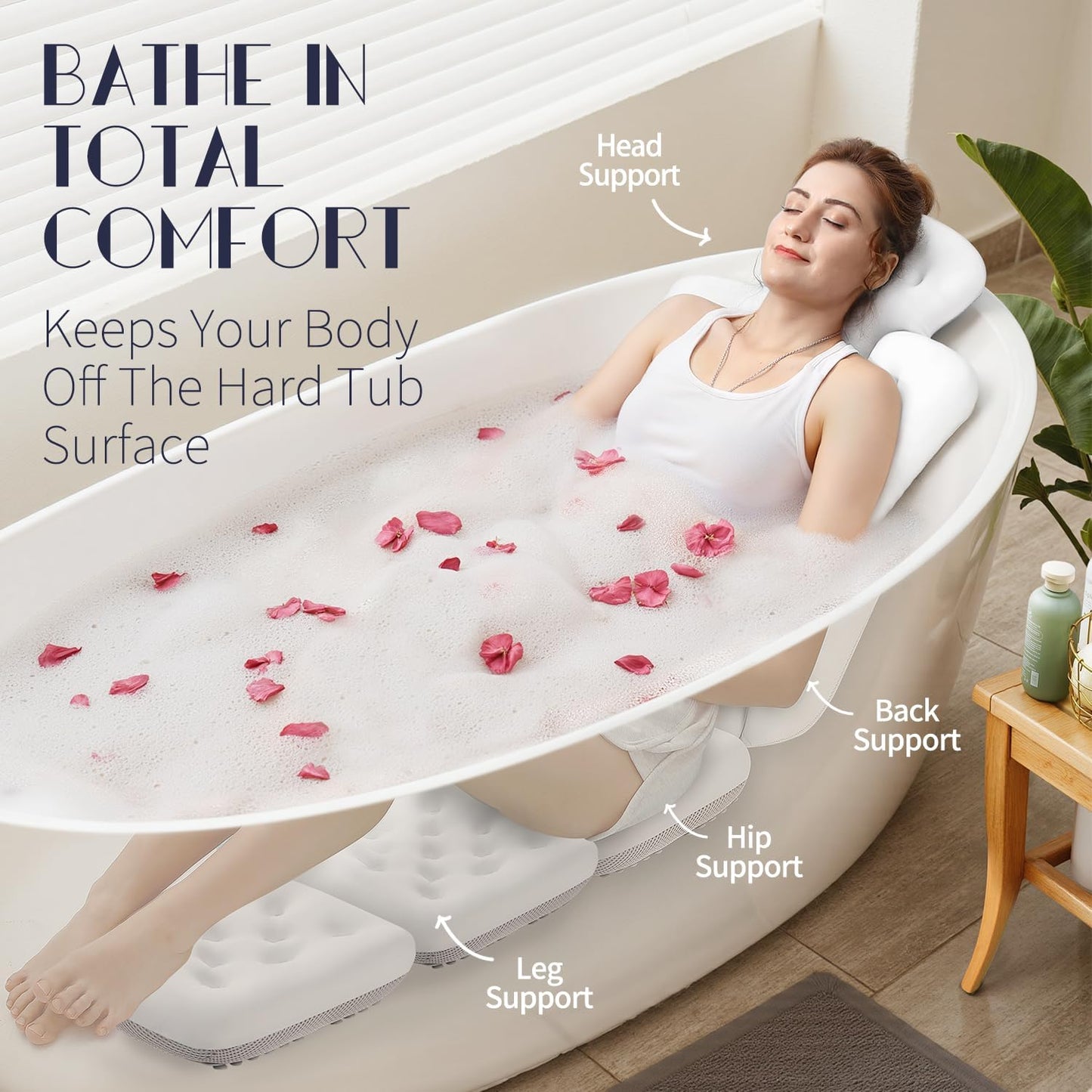 Full Body Bath Pillow for Bathtub, Thick Bathtub Cushion, Luxury Tub Pillow for Bath for Headrest Neck and Back Support Ocean Blue 51" x 16"