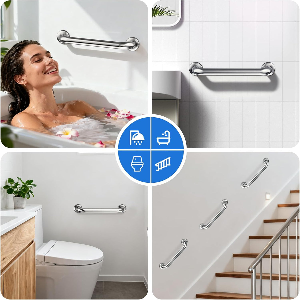 Grab Bars for Shower 2 Pack, Stainless Steel Bathroom Grab Bar for Seniors | 12 In Bath Handle for Bathtubs and Showers, Handicap Shower Grab Bar for Elderly,Safety Bars for Shower Bench ,Waterproof