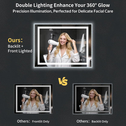 40"x30" LED Bathroom Mirror with Lights, Backlit+Frontlit, Anti-Fog - Colors A