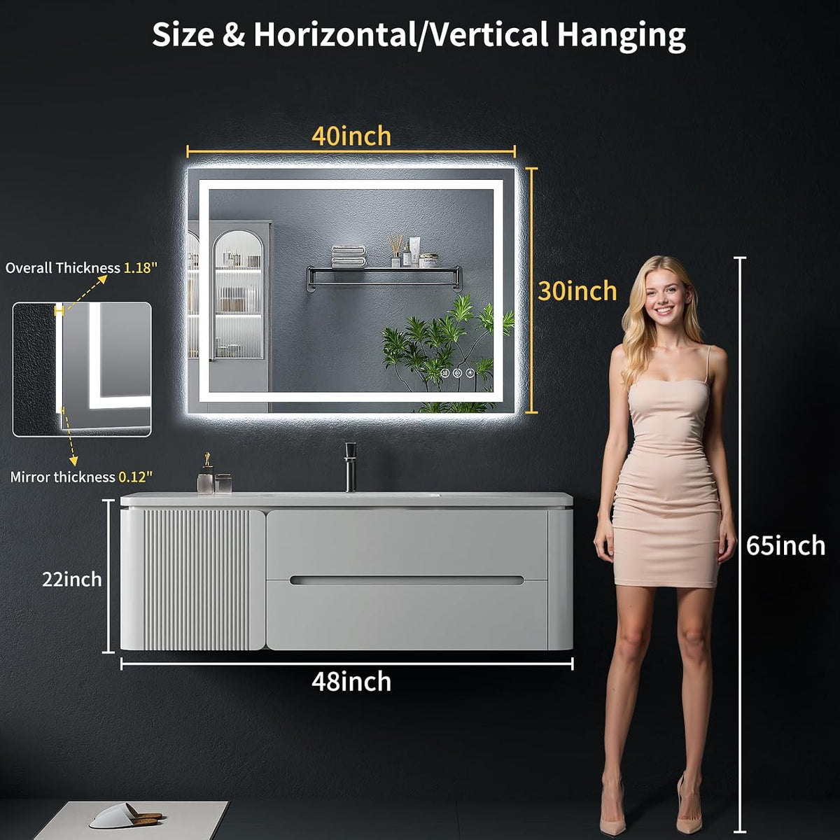 40"x30" LED Bathroom Mirror with Lights, Backlit+Frontlit, Anti-Fog - Colors A