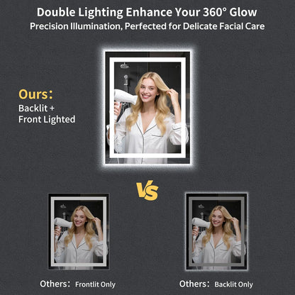 40"x30" LED Bathroom Mirror with Lights, Backlit+Frontlit, Anti-Fog - Colors A