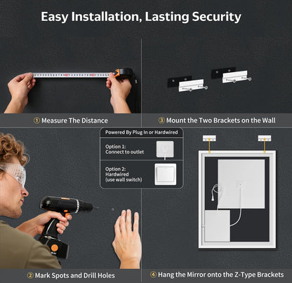 40"x30" LED Bathroom Mirror with Lights, Backlit+Frontlit, Anti-Fog - Colors A