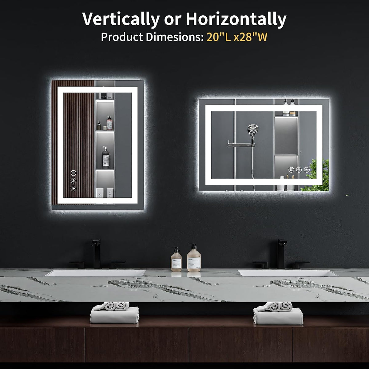 40"x30" LED Bathroom Mirror with Lights, Backlit+Frontlit, Anti-Fog - Colors A