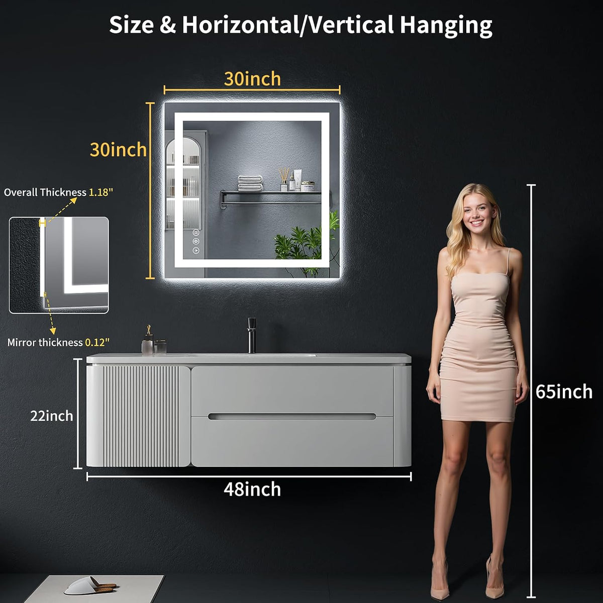 40"x30" LED Bathroom Mirror with Lights, Backlit+Frontlit, Anti-Fog - Colors A
