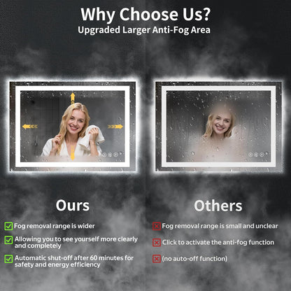 40"x30" LED Bathroom Mirror with Lights, Backlit+Frontlit, Anti-Fog - Colors A