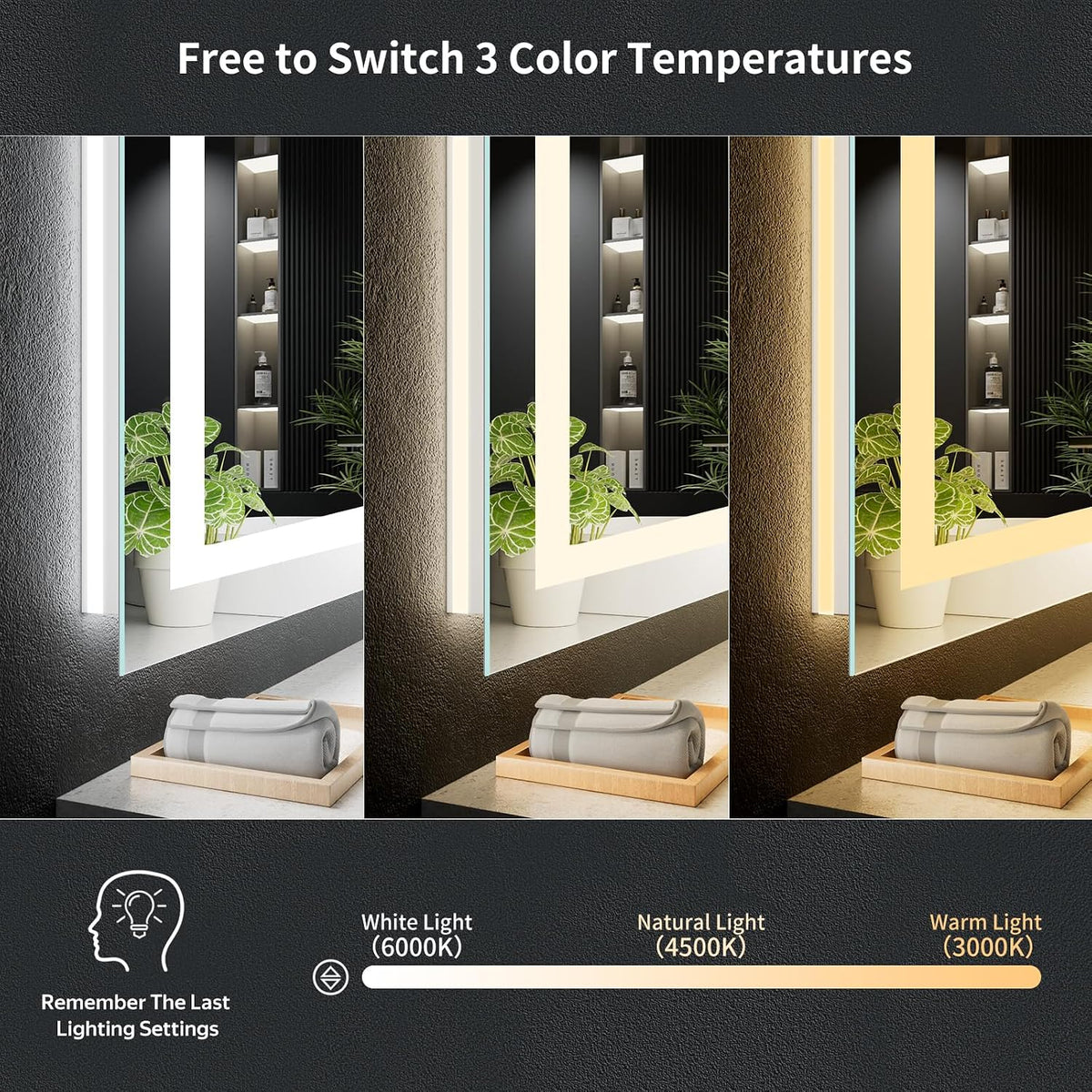 40"x30" LED Bathroom Mirror with Lights, Backlit+Frontlit, Anti-Fog - Colors A