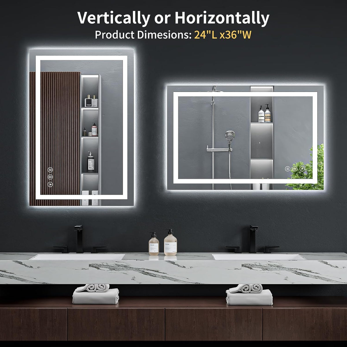 40"x30" LED Bathroom Mirror with Lights, Backlit+Frontlit, Anti-Fog - Colors A