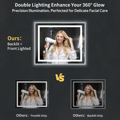 40"x30" LED Bathroom Mirror with Lights, Backlit+Frontlit, Anti-Fog - Colors A
