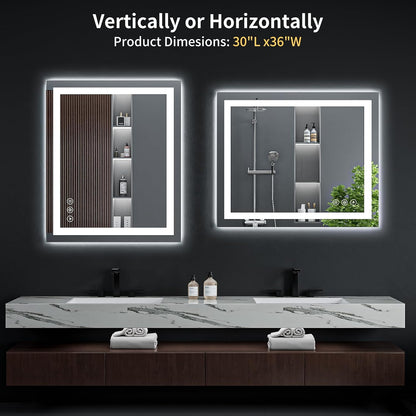 40"x30" LED Bathroom Mirror with Lights, Backlit+Frontlit, Anti-Fog - Colors A