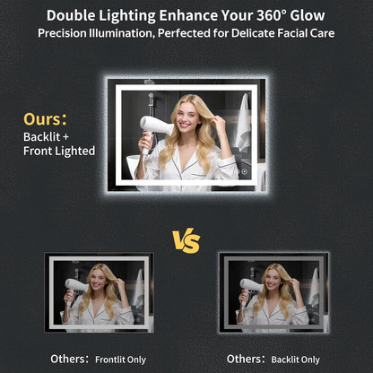 40"x30" LED Bathroom Mirror with Lights, Backlit+Frontlit, Anti-Fog - Colors A