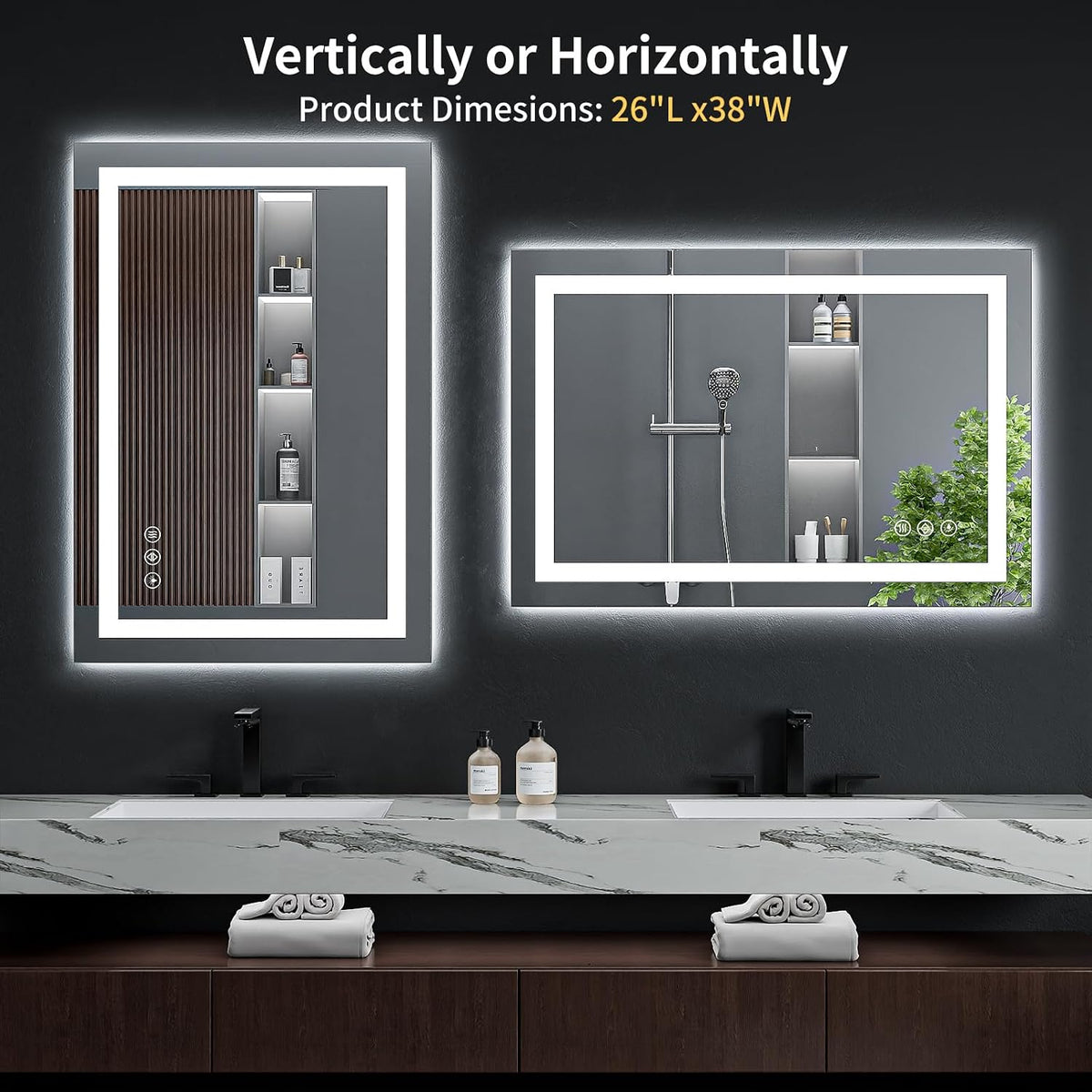 40"x30" LED Bathroom Mirror with Lights, Backlit+Frontlit, Anti-Fog - Colors A