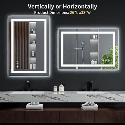 40"x30" LED Bathroom Mirror with Lights, Backlit+Frontlit, Anti-Fog - Colors A