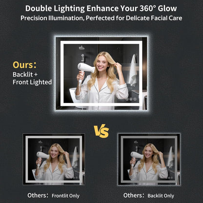 40"x30" LED Bathroom Mirror with Lights, Backlit+Frontlit, Anti-Fog - Colors A