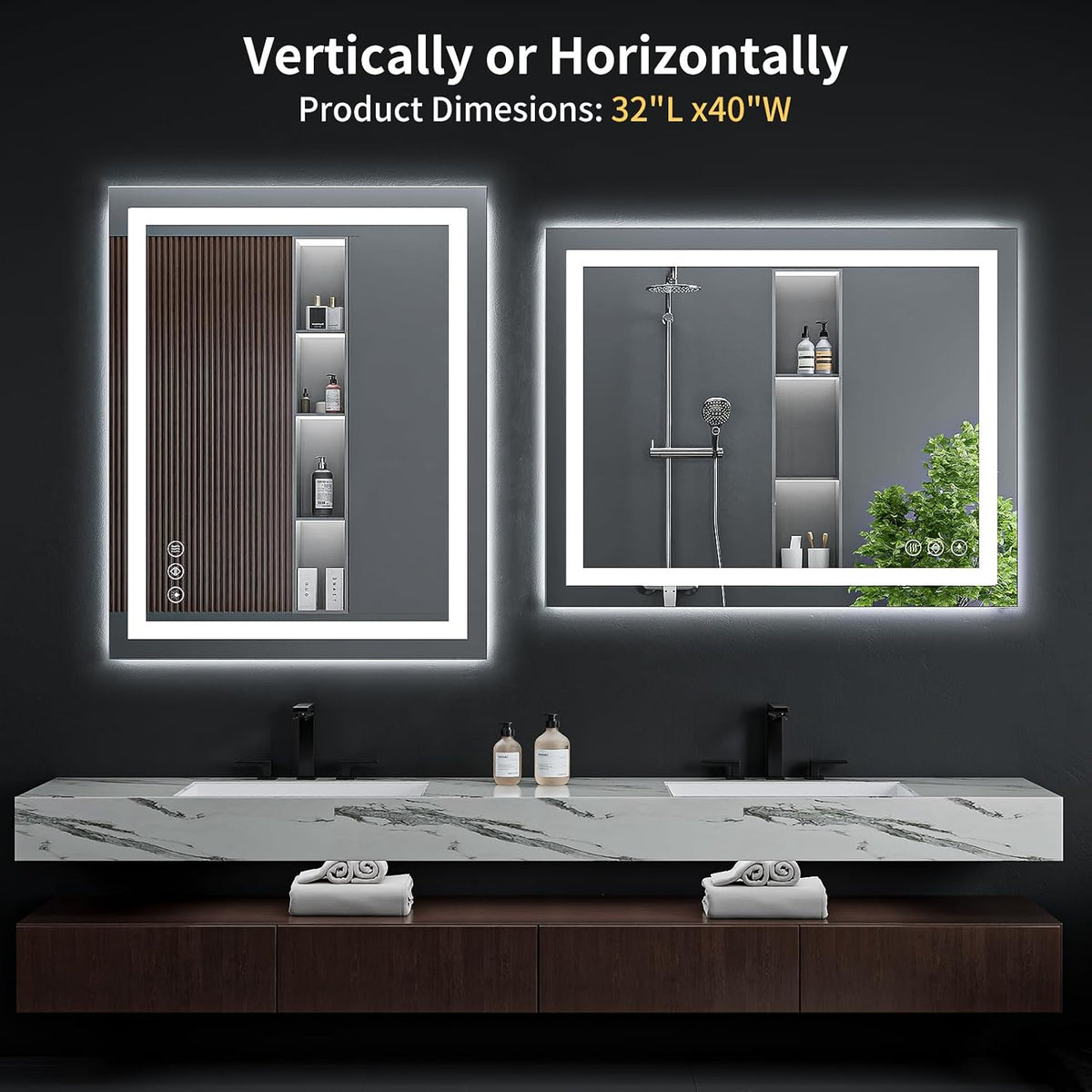 40"x30" LED Bathroom Mirror with Lights, Backlit+Frontlit, Anti-Fog - Colors A