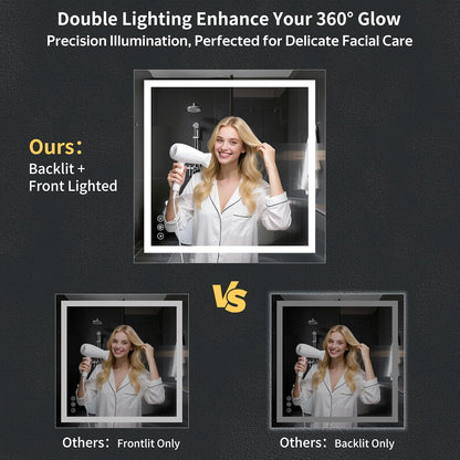 40"x30" LED Bathroom Mirror with Lights, Backlit+Frontlit, Anti-Fog - Colors A