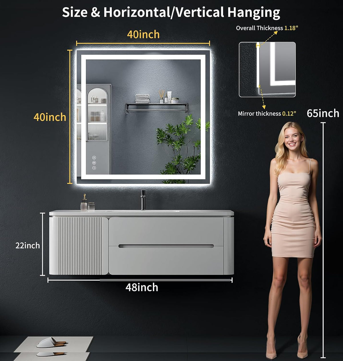 40"x30" LED Bathroom Mirror with Lights, Backlit+Frontlit, Anti-Fog - Colors A