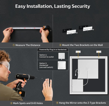 40"x30" LED Bathroom Mirror with Lights, Backlit+Frontlit, Anti-Fog - Colors A