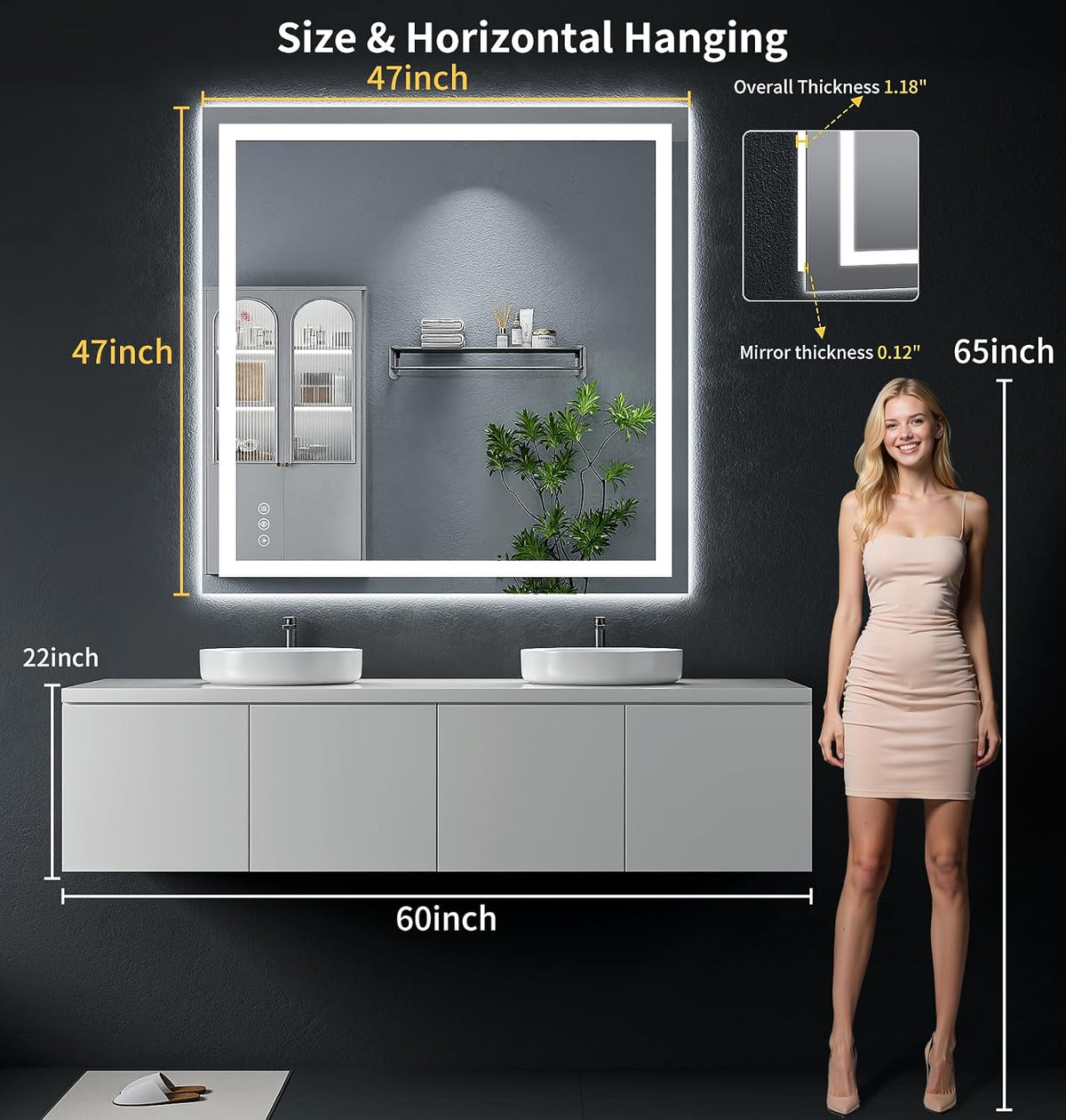 40"x30" LED Bathroom Mirror with Lights, Backlit+Frontlit, Anti-Fog - Colors A