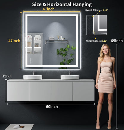 40"x30" LED Bathroom Mirror with Lights, Backlit+Frontlit, Anti-Fog - Colors A