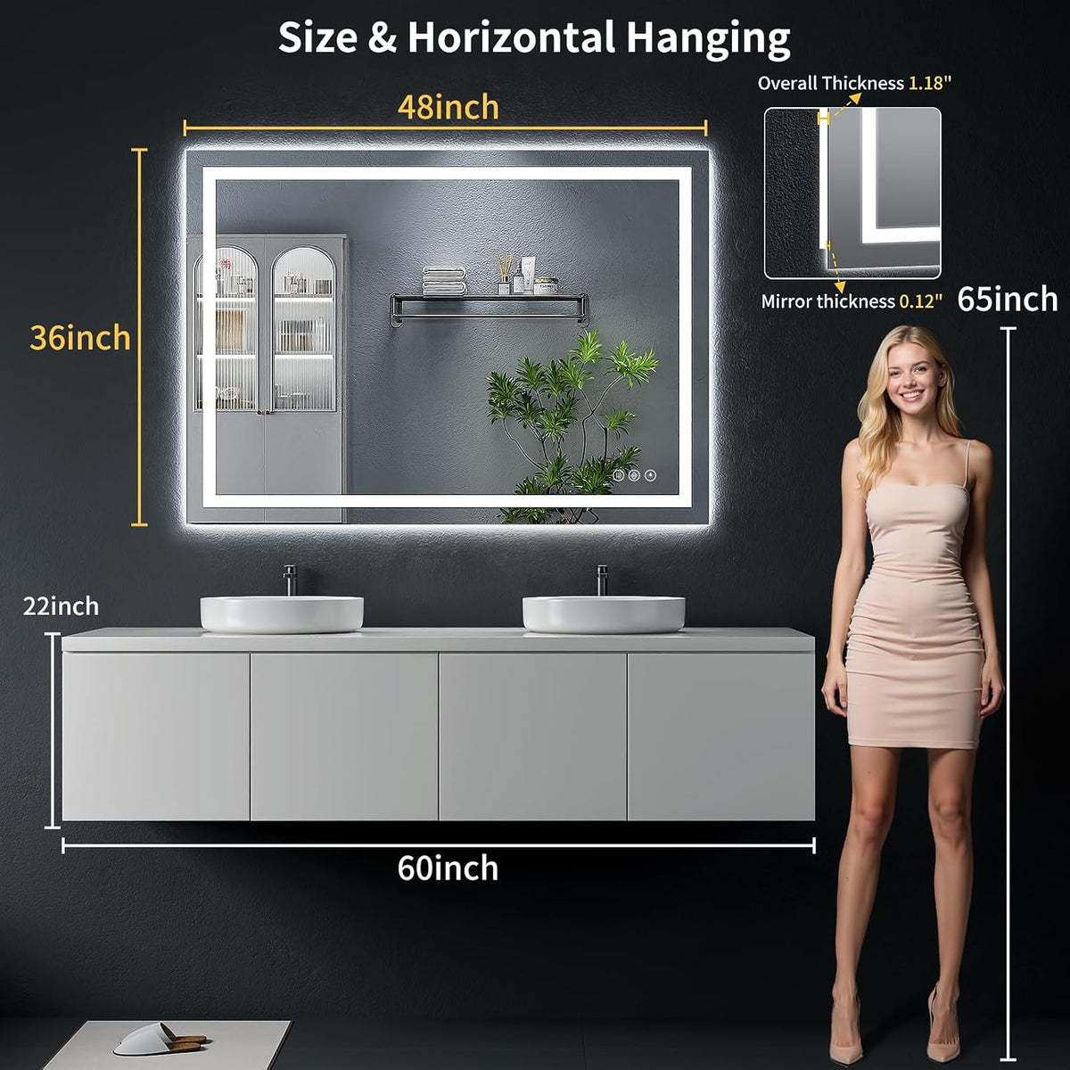 40"x30" LED Bathroom Mirror with Lights, Backlit+Frontlit, Anti-Fog - Colors A