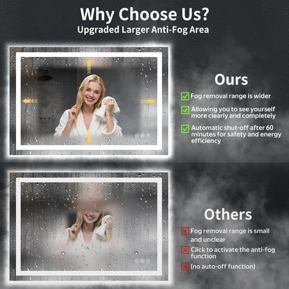 40"x30" LED Bathroom Mirror with Lights, Backlit+Frontlit, Anti-Fog - Colors A