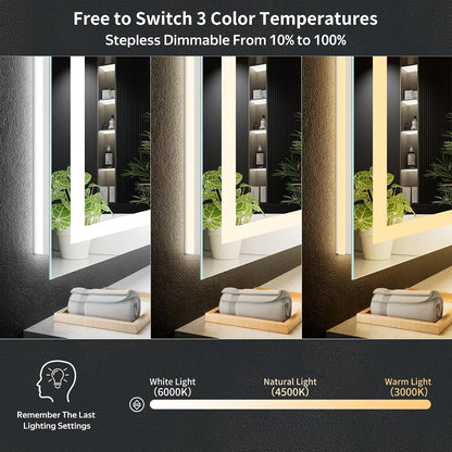 40"x30" LED Bathroom Mirror with Lights, Backlit+Frontlit, Anti-Fog - Colors A