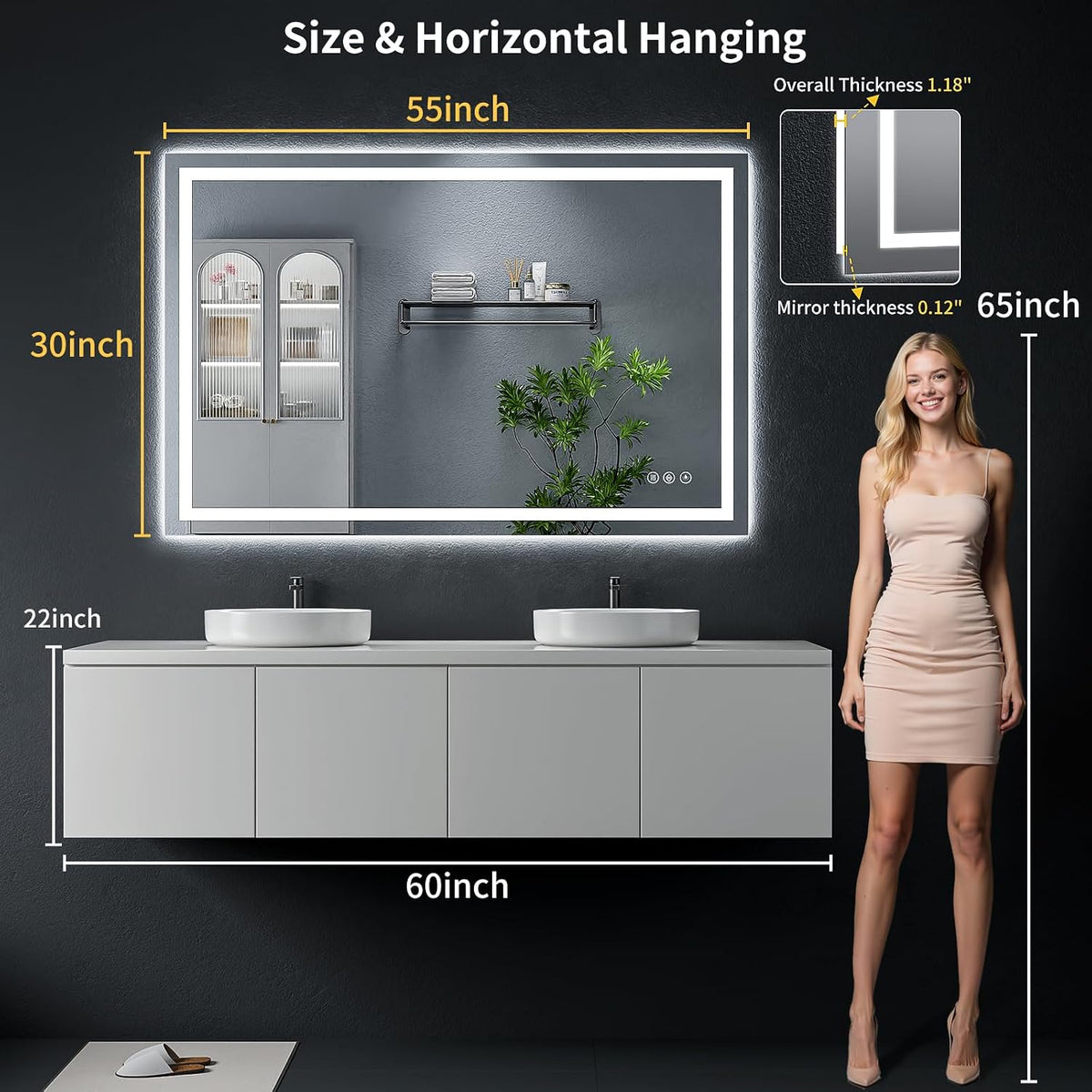 40"x30" LED Bathroom Mirror with Lights, Backlit+Frontlit, Anti-Fog - Colors A