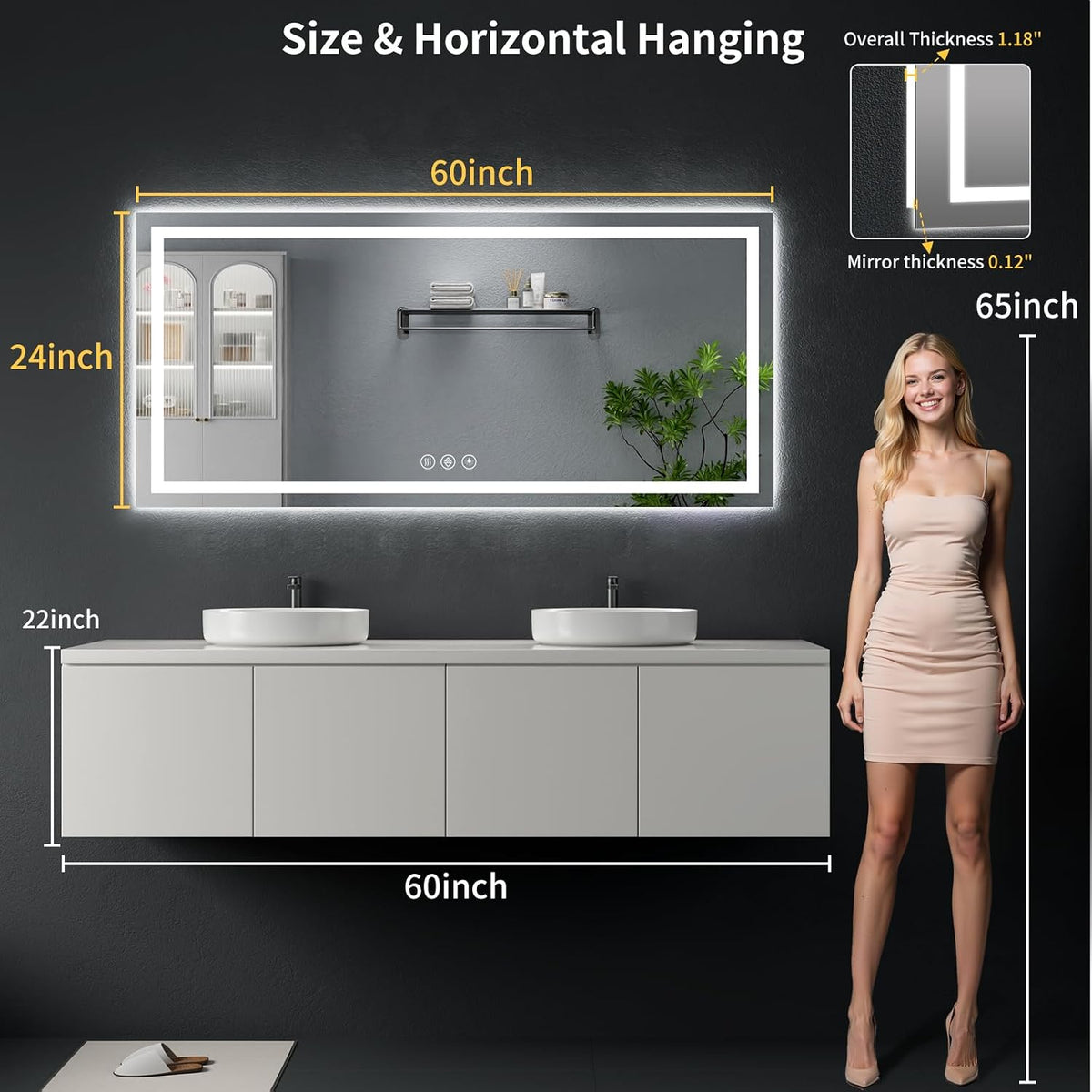 40"x30" LED Bathroom Mirror with Lights, Backlit+Frontlit, Anti-Fog - Colors A