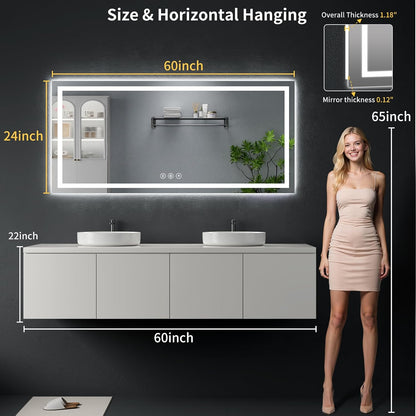 40"x30" LED Bathroom Mirror with Lights, Backlit+Frontlit, Anti-Fog - Colors A