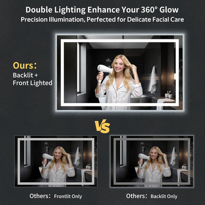40"x30" LED Bathroom Mirror with Lights, Backlit+Frontlit, Anti-Fog - Colors A