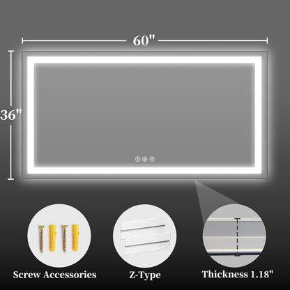 40"x30" LED Bathroom Mirror with Lights, Backlit+Frontlit, Anti-Fog - Colors A