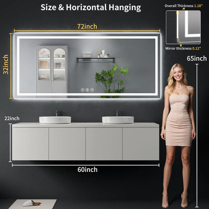 40"x30" LED Bathroom Mirror with Lights, Backlit+Frontlit, Anti-Fog - Colors A