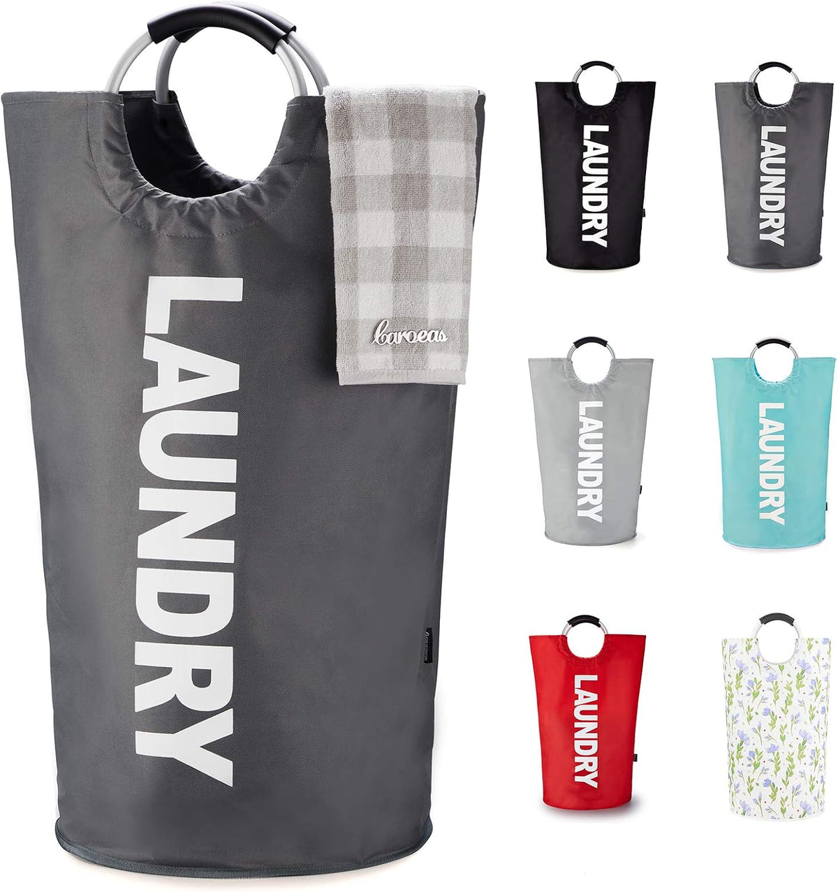 Tall Laundry Basket 90L, Large Hamper, Freestanding Laundry Bag | Collapsible waterproof Oxford laundry bag for dorm, laundromat and travel, 13 Colors, Foldable Laundry Bag, Padded Handles
