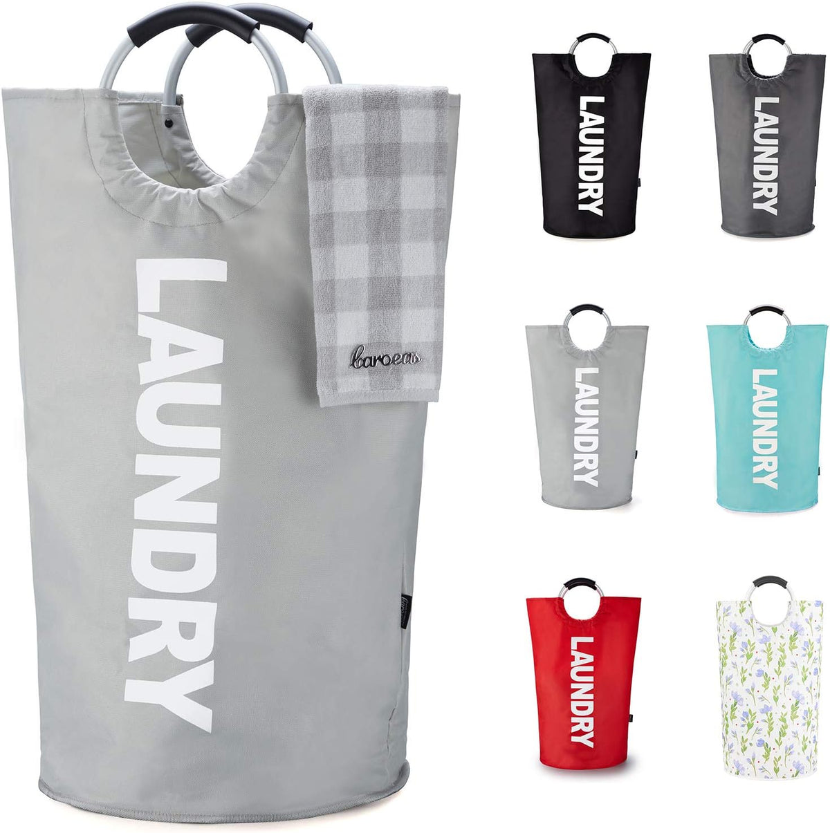 Tall Laundry Basket 90L, Large Hamper, Freestanding Laundry Bag | Collapsible waterproof Oxford laundry bag for dorm, laundromat and travel, 13 Colors, Foldable Laundry Bag, Padded Handles