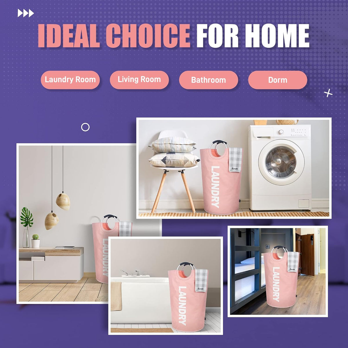 Tall Laundry Basket 90L, Large Hamper, Freestanding Laundry Bag | Collapsible waterproof Oxford laundry bag for dorm, laundromat and travel, 13 Colors, Foldable Laundry Bag, Padded Handles