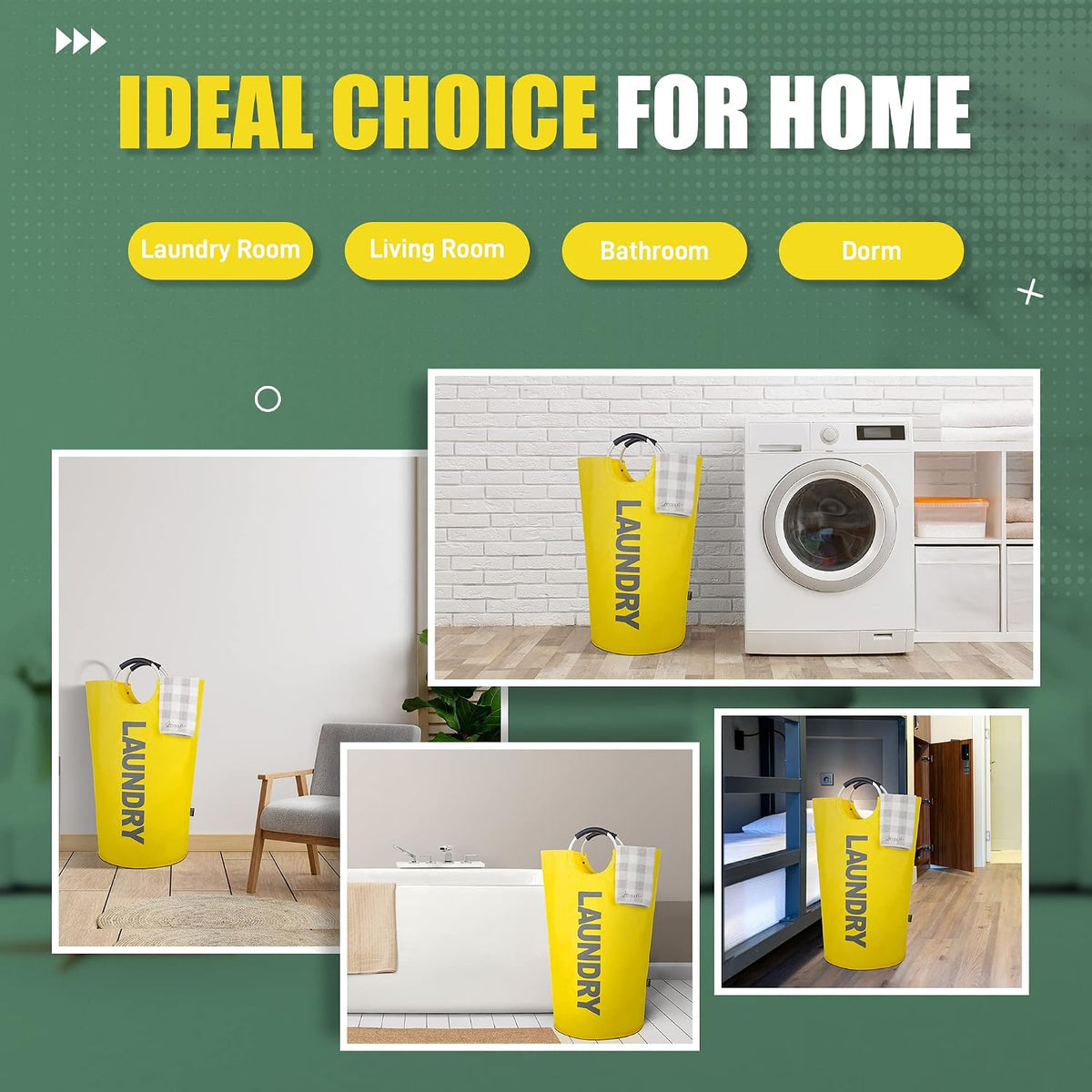 Tall Laundry Basket 90L, Large Hamper, Freestanding Laundry Bag | Collapsible waterproof Oxford laundry bag for dorm, laundromat and travel, 13 Colors, Foldable Laundry Bag, Padded Handles