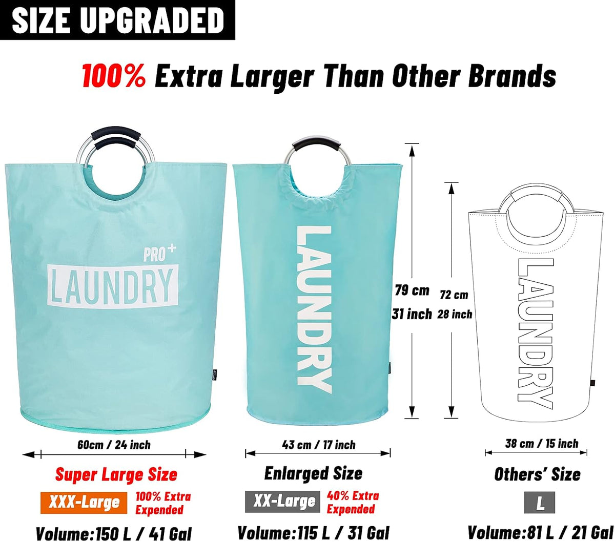 Tall Laundry Basket 90L, Large Hamper, Freestanding Laundry Bag | Collapsible waterproof Oxford laundry bag for dorm, laundromat and travel, 13 Colors, Foldable Laundry Bag, Padded Handles