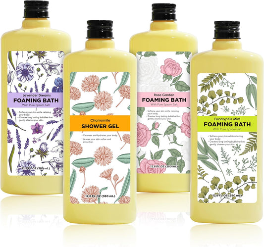 Bubble Bath for Women, Scented Gift Set for Adults, 51.2 fl oz (Pack of 4), with Shower Gel, Ladies Foaming Bath Variety, Mother's Day Gift for Mom, Christmas Gifts for Wife