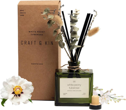 Premium Mayan Copal Reed Diffuser – 3.4 oz Natural Essential Oil Diffuser for Home & Bathroom – Long-Lasting Fragrance with Rattan Scent Sticks – Green Glass Room Decor