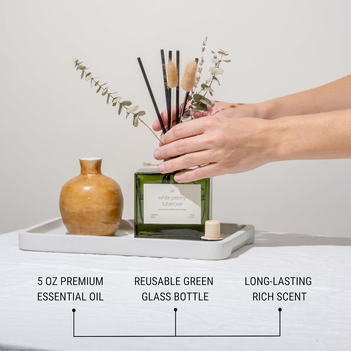 Premium Mayan Copal Reed Diffuser – 3.4 oz Natural Essential Oil Diffuser for Home & Bathroom – Long-Lasting Fragrance with Rattan Scent Sticks – Green Glass Room Decor