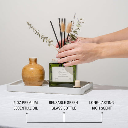 Premium Mayan Copal Reed Diffuser – 3.4 oz Natural Essential Oil Diffuser for Home & Bathroom – Long-Lasting Fragrance with Rattan Scent Sticks – Green Glass Room Decor