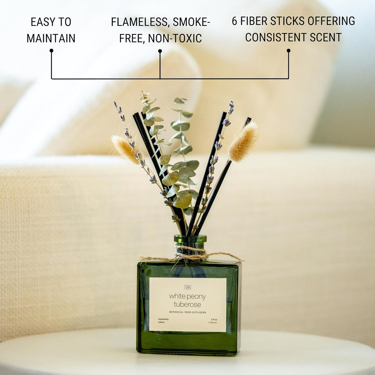 Premium Mayan Copal Reed Diffuser – 3.4 oz Natural Essential Oil Diffuser for Home & Bathroom – Long-Lasting Fragrance with Rattan Scent Sticks – Green Glass Room Decor