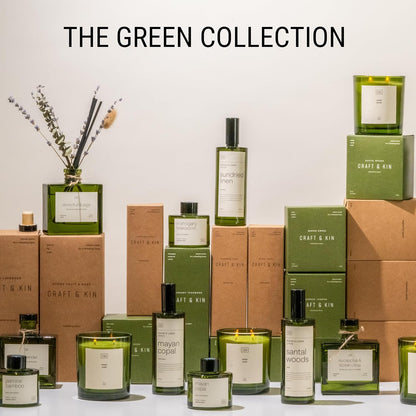 Premium Mayan Copal Reed Diffuser – 3.4 oz Natural Essential Oil Diffuser for Home & Bathroom – Long-Lasting Fragrance with Rattan Scent Sticks – Green Glass Room Decor