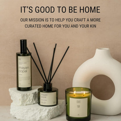 Premium Mayan Copal Reed Diffuser – 3.4 oz Natural Essential Oil Diffuser for Home & Bathroom – Long-Lasting Fragrance with Rattan Scent Sticks – Green Glass Room Decor